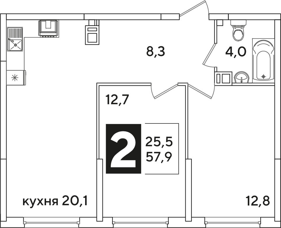 Планировка 2-комн. в ЖК «Самолет»