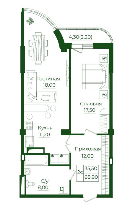 Планировка 2-комн. в ЖК «LIME city»