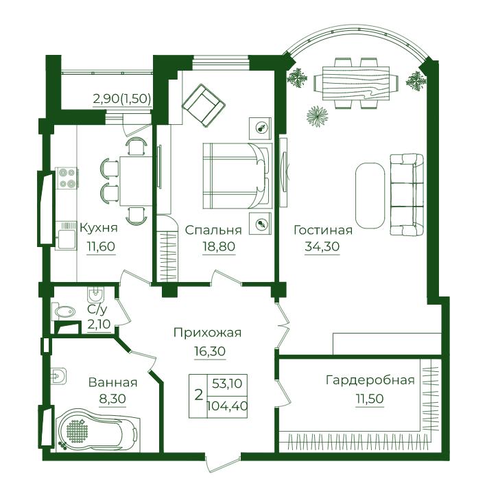 Планировка 2-комн. в ЖК «LIME city»