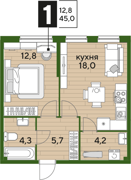 Планировка 1-комн. в ЖК «Догма Парк»
