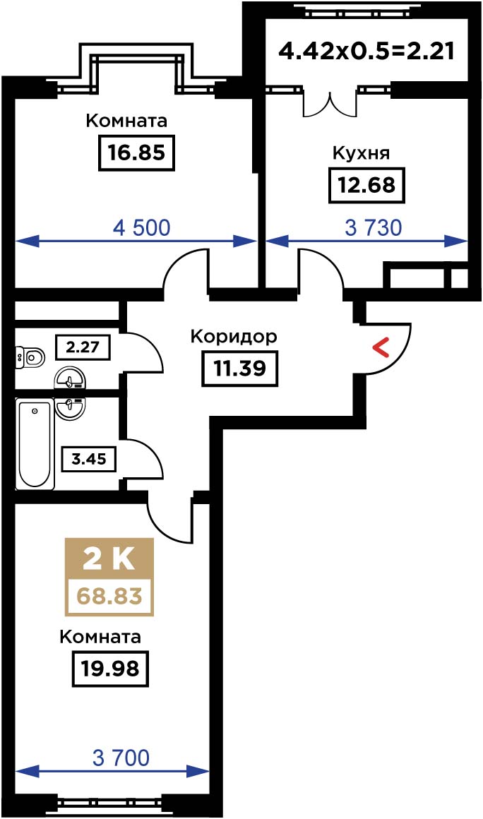 Планировка 2-комн. в ЖК «Сердце»