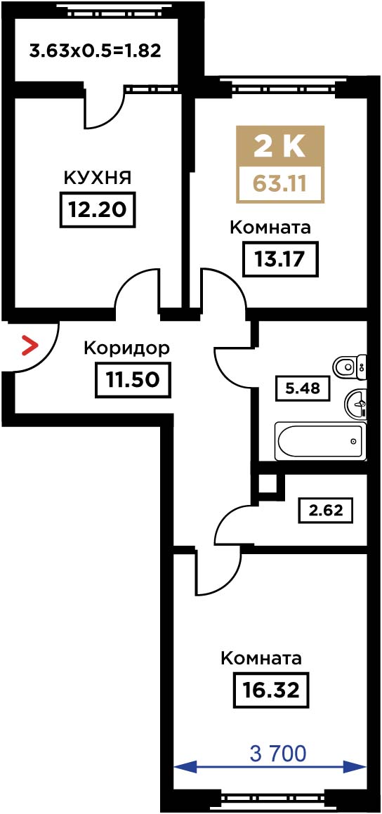 Планировка 2-комн. в ЖК «Сердце»