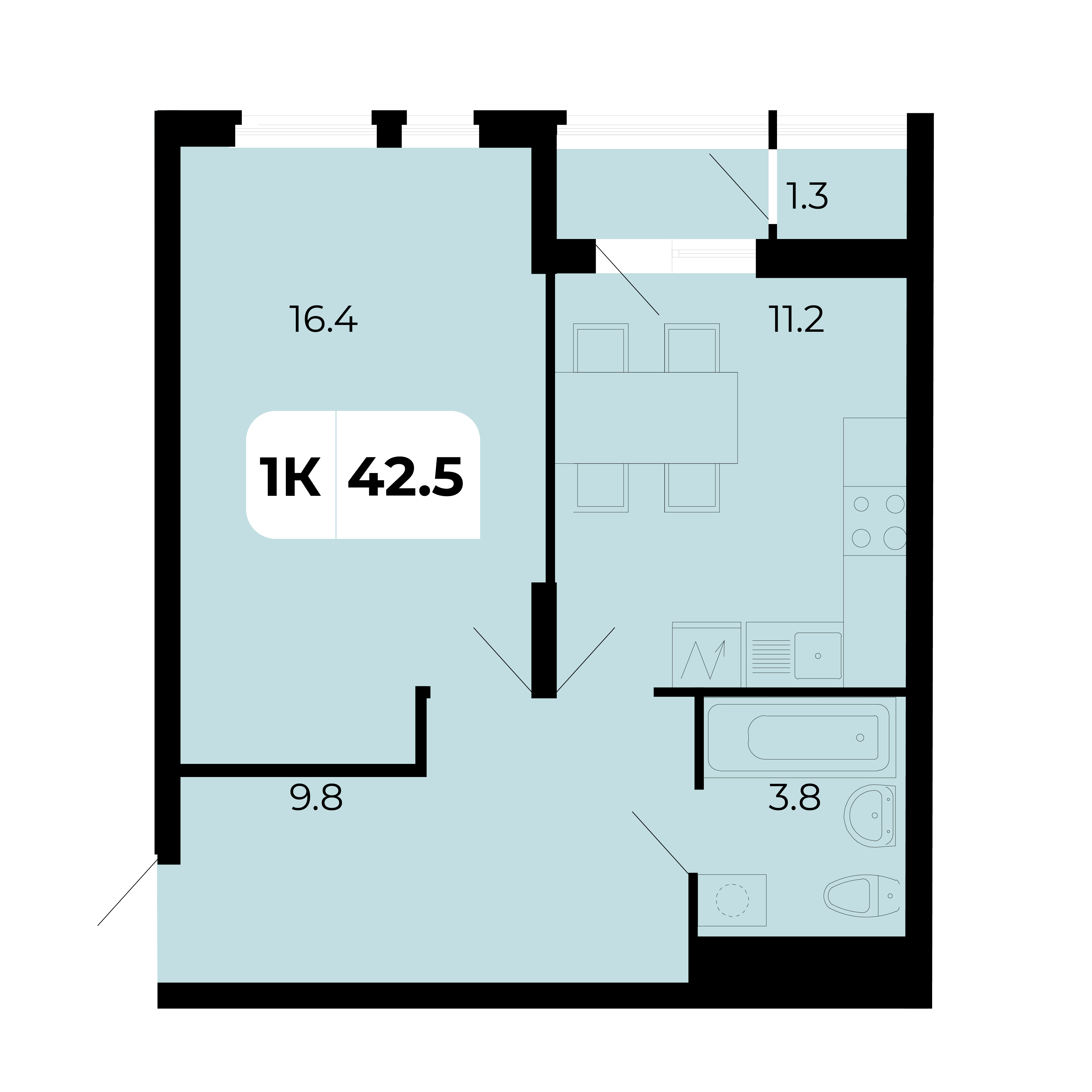 Планировка 1-комн. в ЖК «Норд-Премьер»