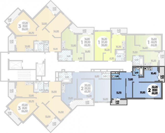 Планировка 2-комн. в ЖК «Парк у дома»