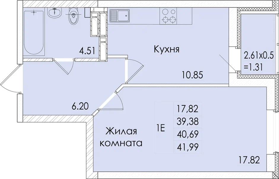 Планировка 1-комн. в ЖК «Регата»