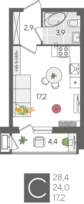 Планировка Студия в ЖК «Рекорд 2»