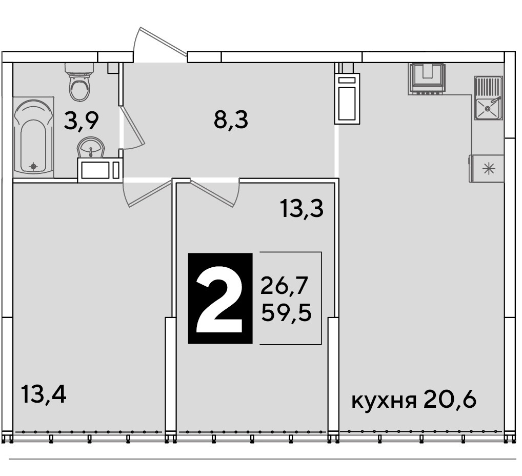 Планировка 2-комн. в ЖК «Самолет»
