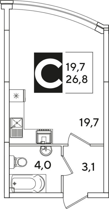 Планировка Студия в ЖК «Самолет»
