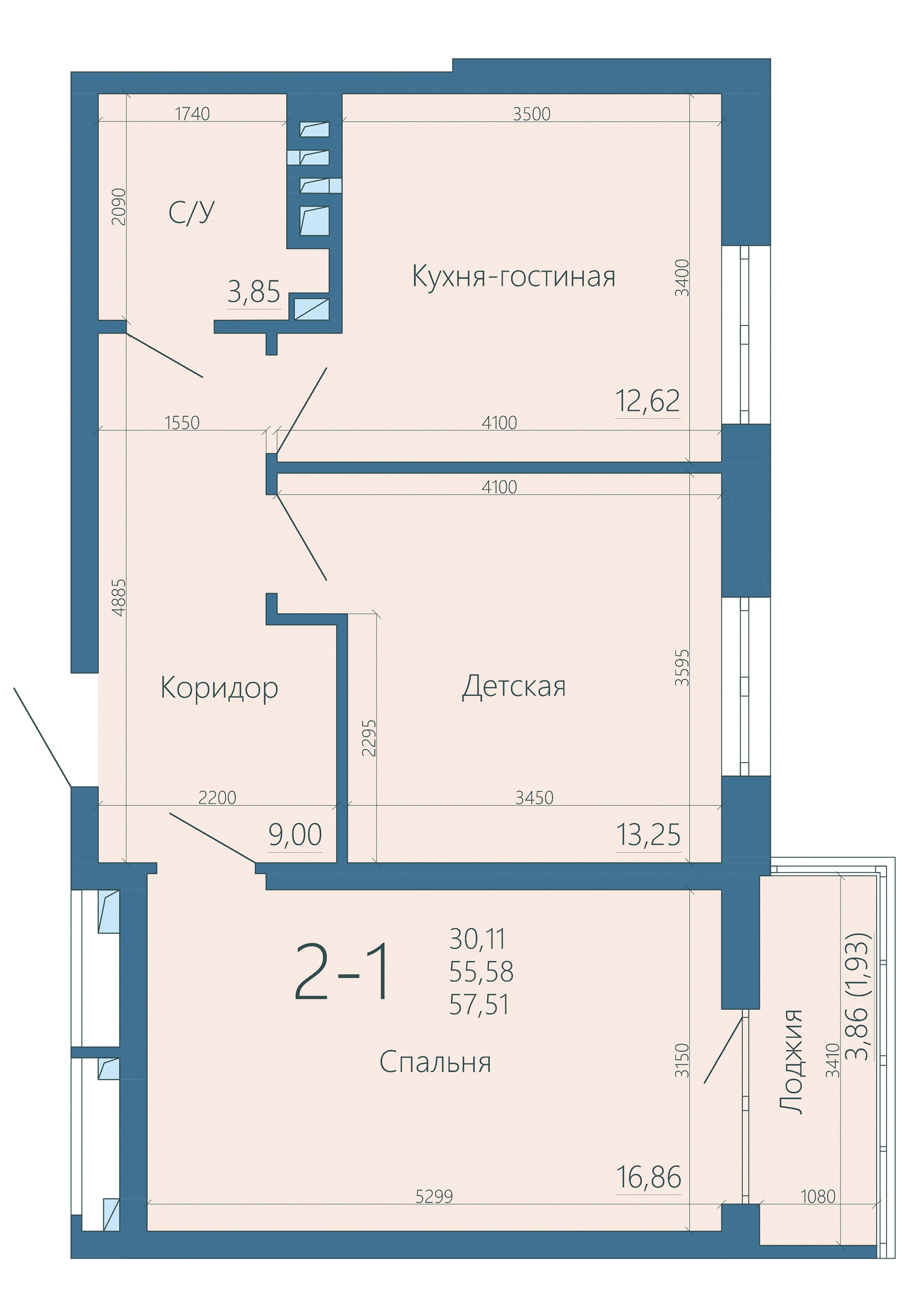 Планировка 2-комн. в ЖК «Наследие»