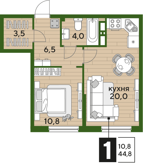 Планировка 1-комн. в ЖК «Догма Парк»