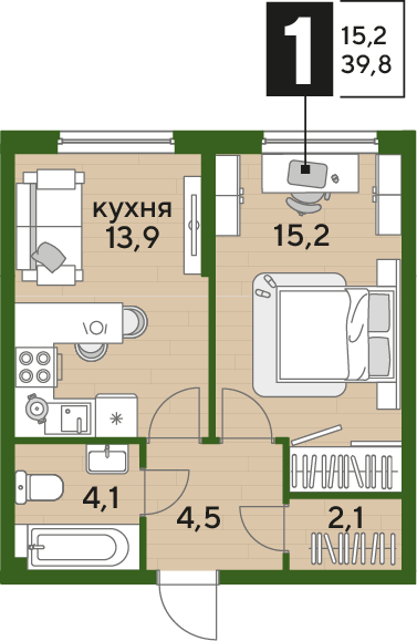 Планировка 1-комн. в ЖК «Догма Парк»