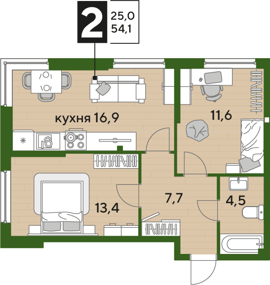 Планировка 2-комн. в ЖК «Догма Парк»