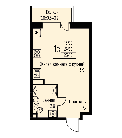 Планировка Студия в ЖК «Nova Vita»