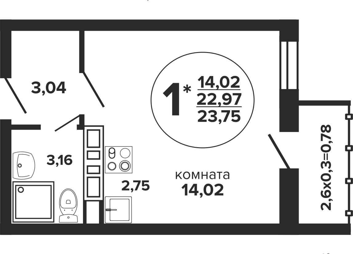 Планировка Студия в ЖК «Гулливер»