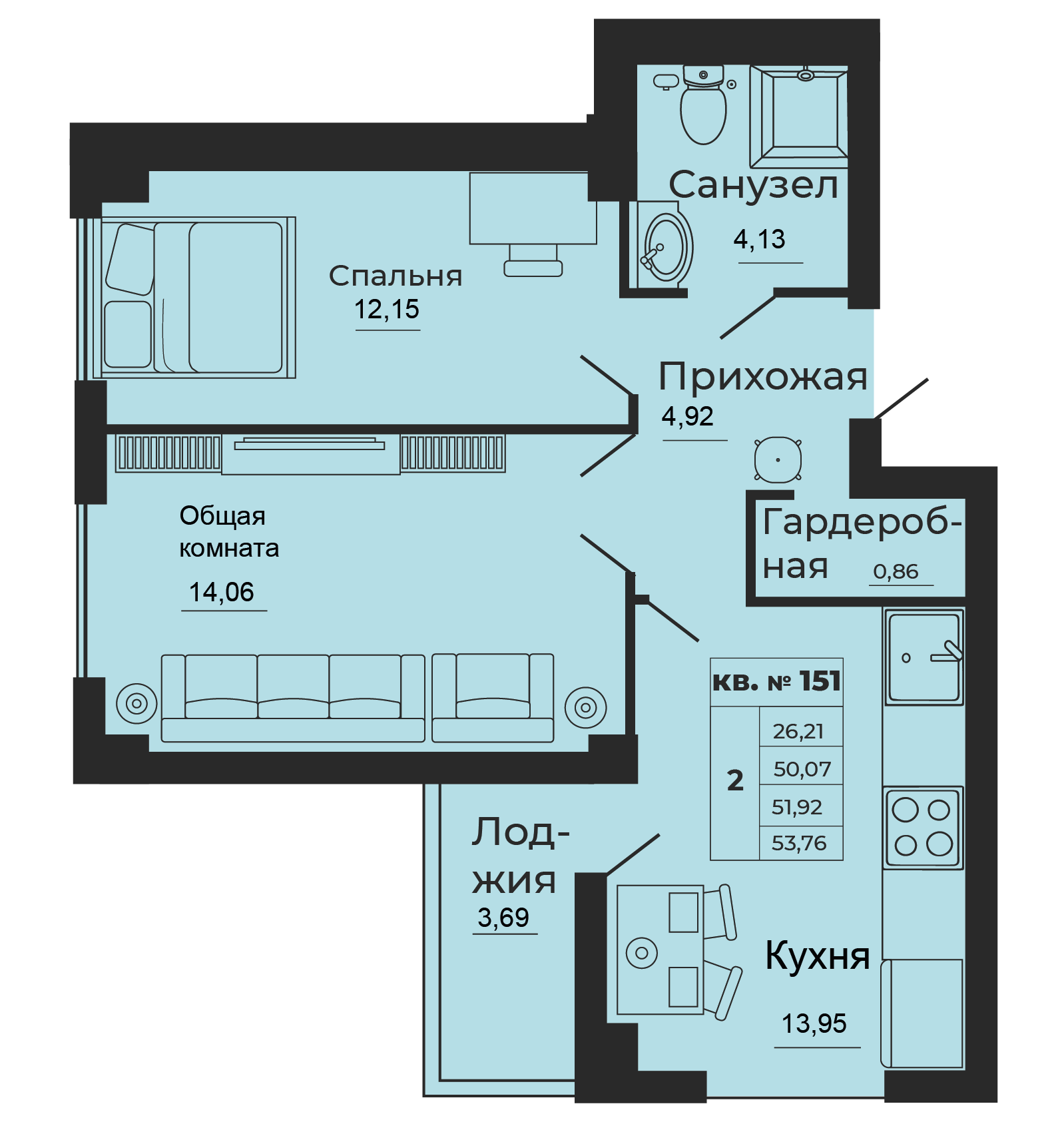 Планировка 2-комн. в ЖК «Мечта»