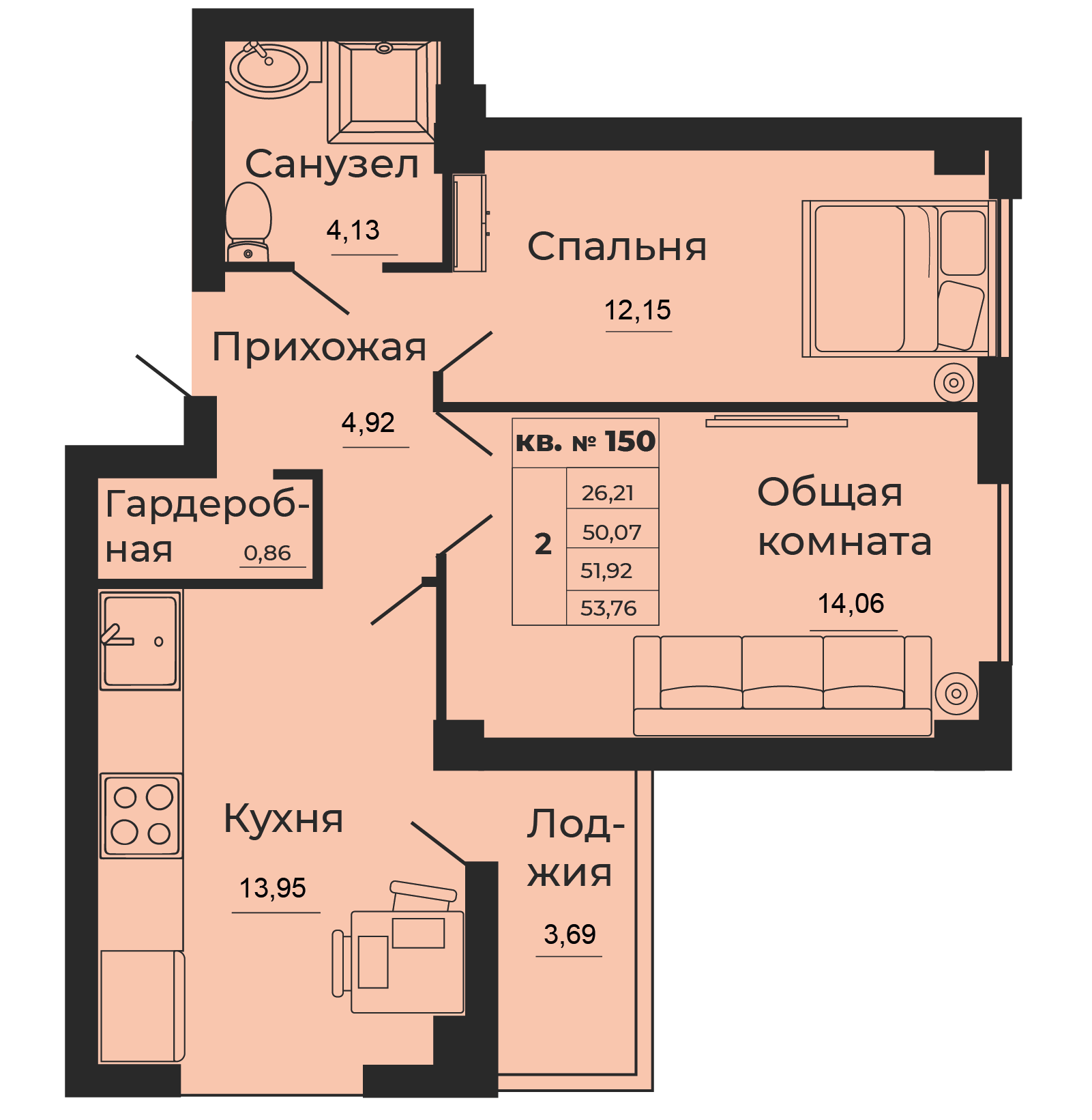Планировка 2-комн. в ЖК «Мечта»
