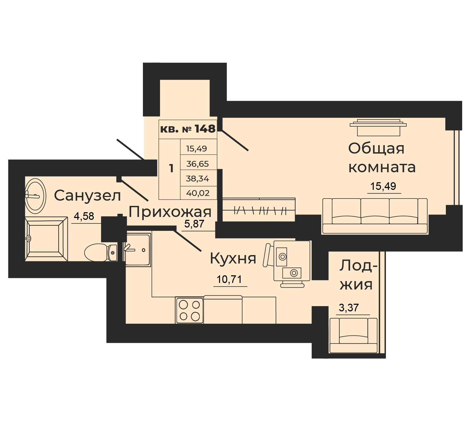 Планировка 1-комн. в ЖК «Мечта»