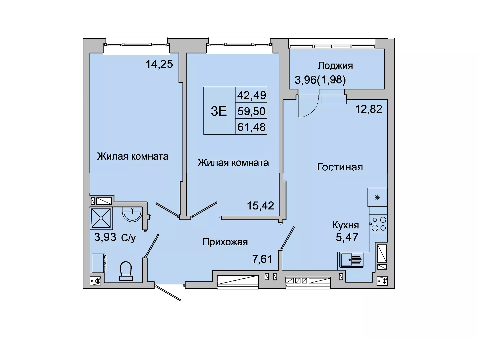 Планировка 3-евро в ЖК «Булгаков»
