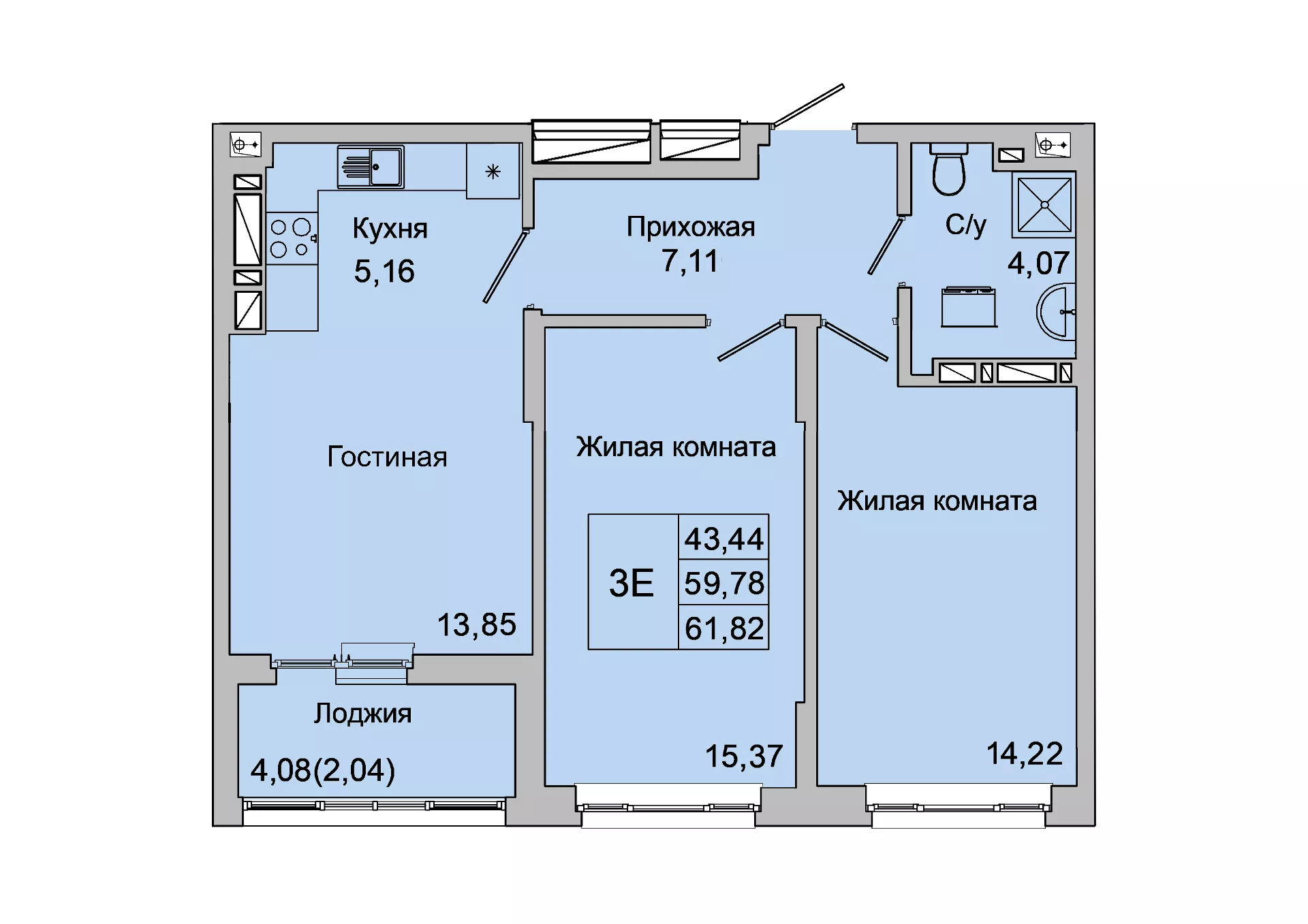 Планировка 3-евро в ЖК «Булгаков»
