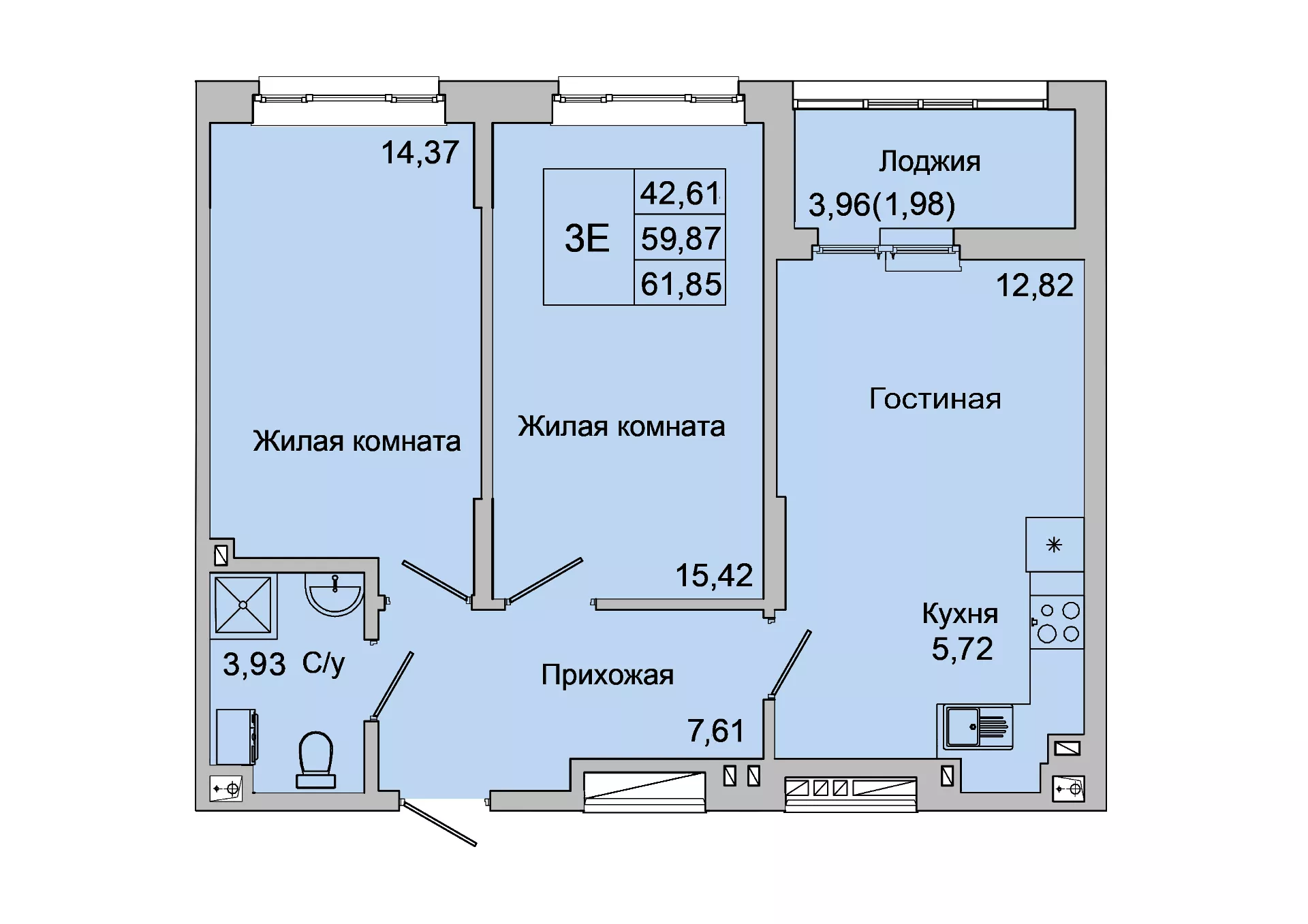 Планировка 3-евро в ЖК «Булгаков»
