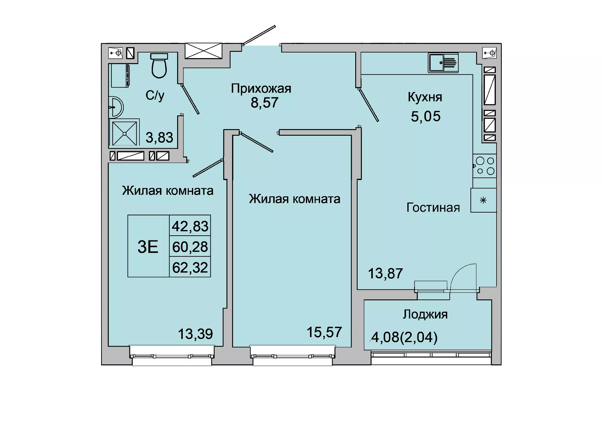 Планировка 3-евро в ЖК «Булгаков»