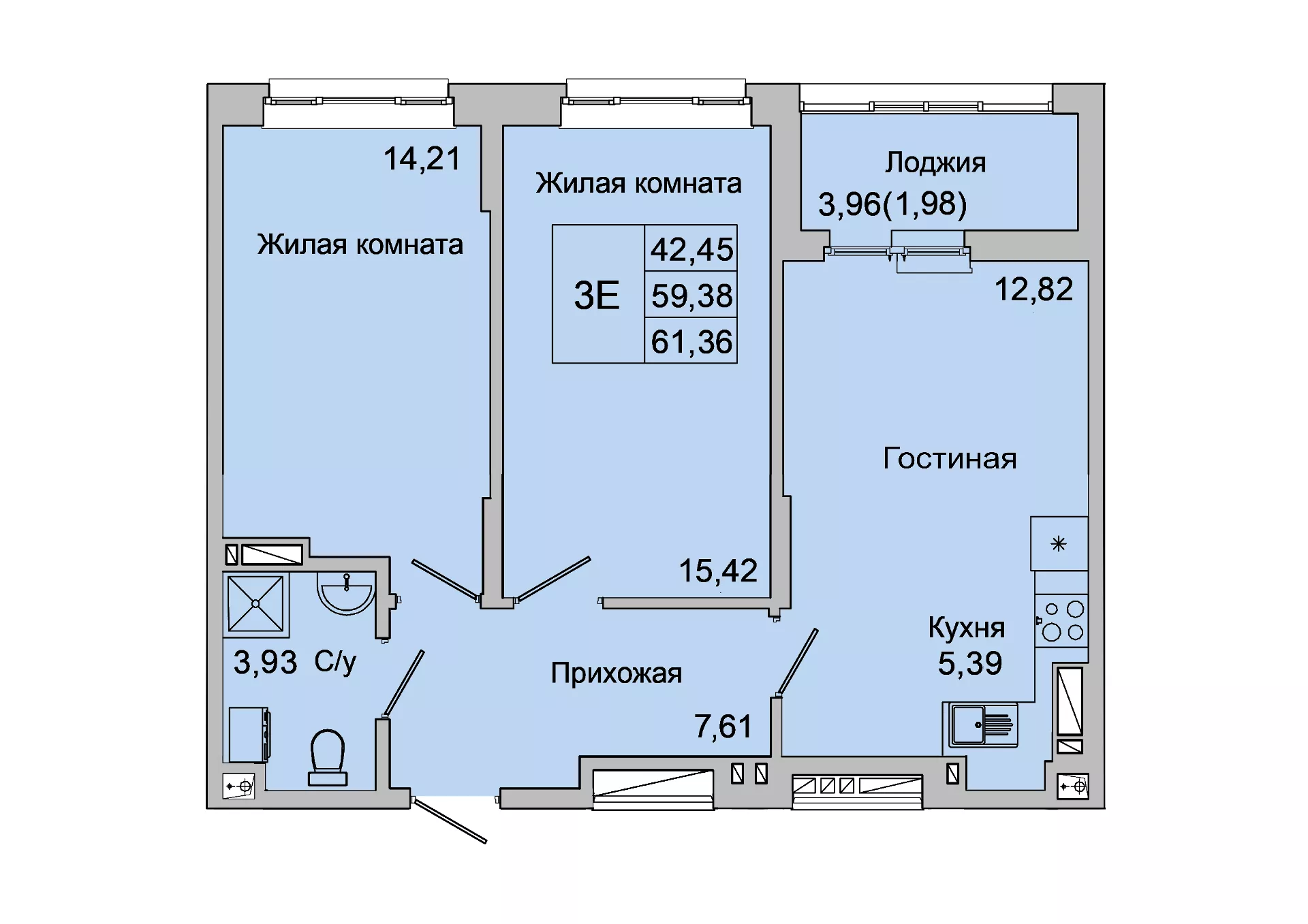 Планировка 3-евро в ЖК «Булгаков»
