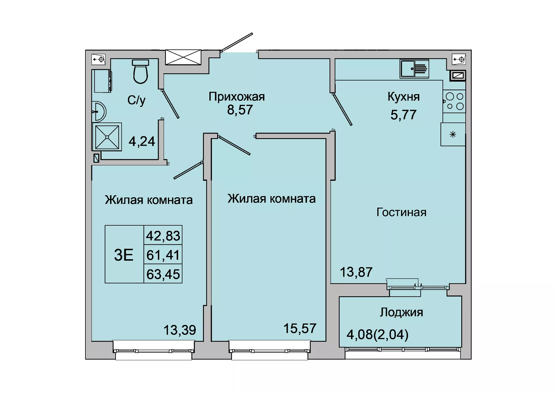 Планировка 3-евро в ЖК «Булгаков»