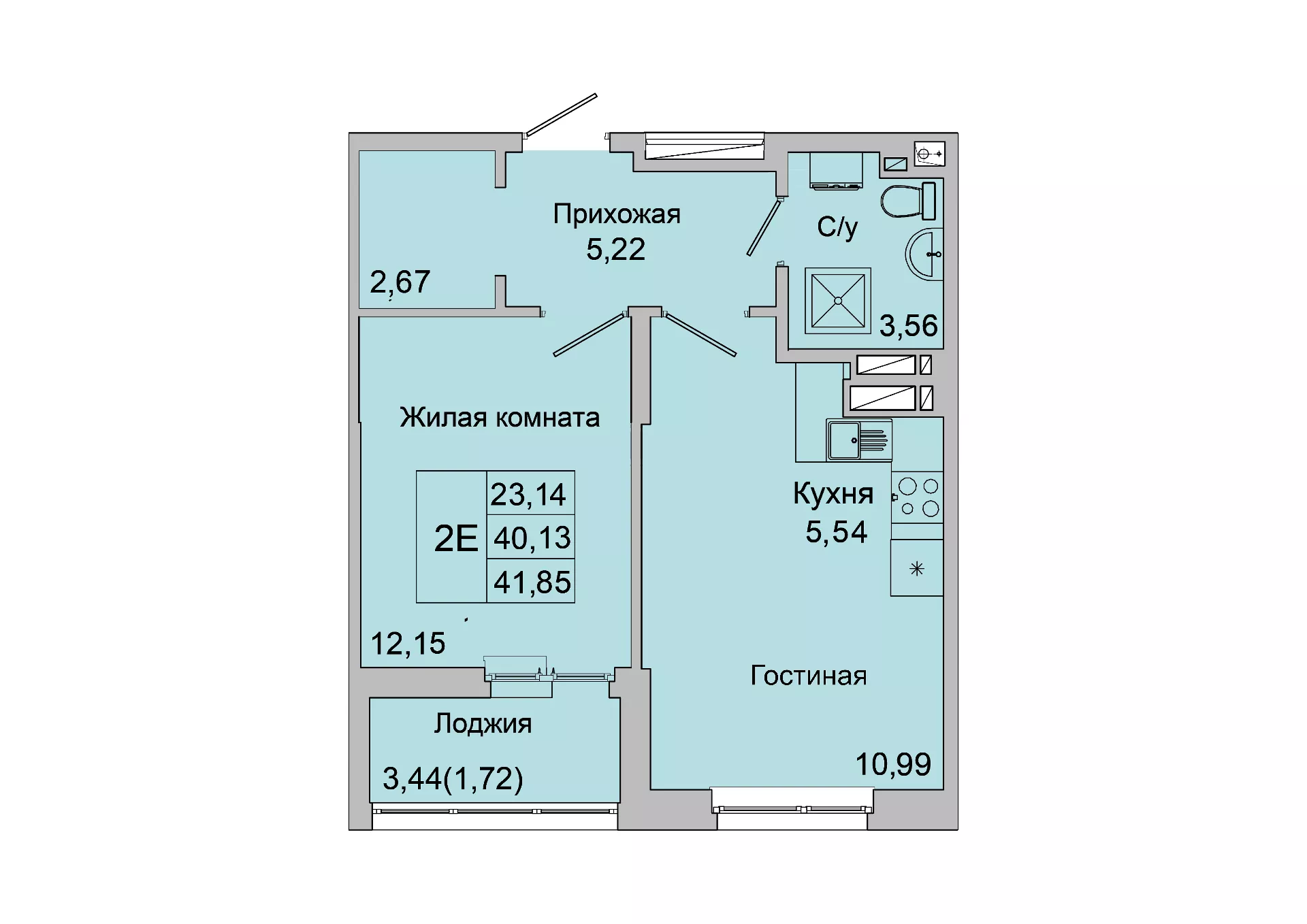 Планировка 2-евро в ЖК «Булгаков»