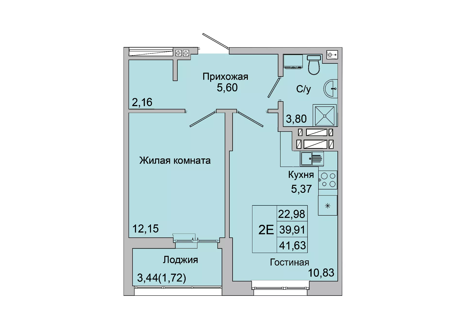 Планировка 2-евро в ЖК «Булгаков»