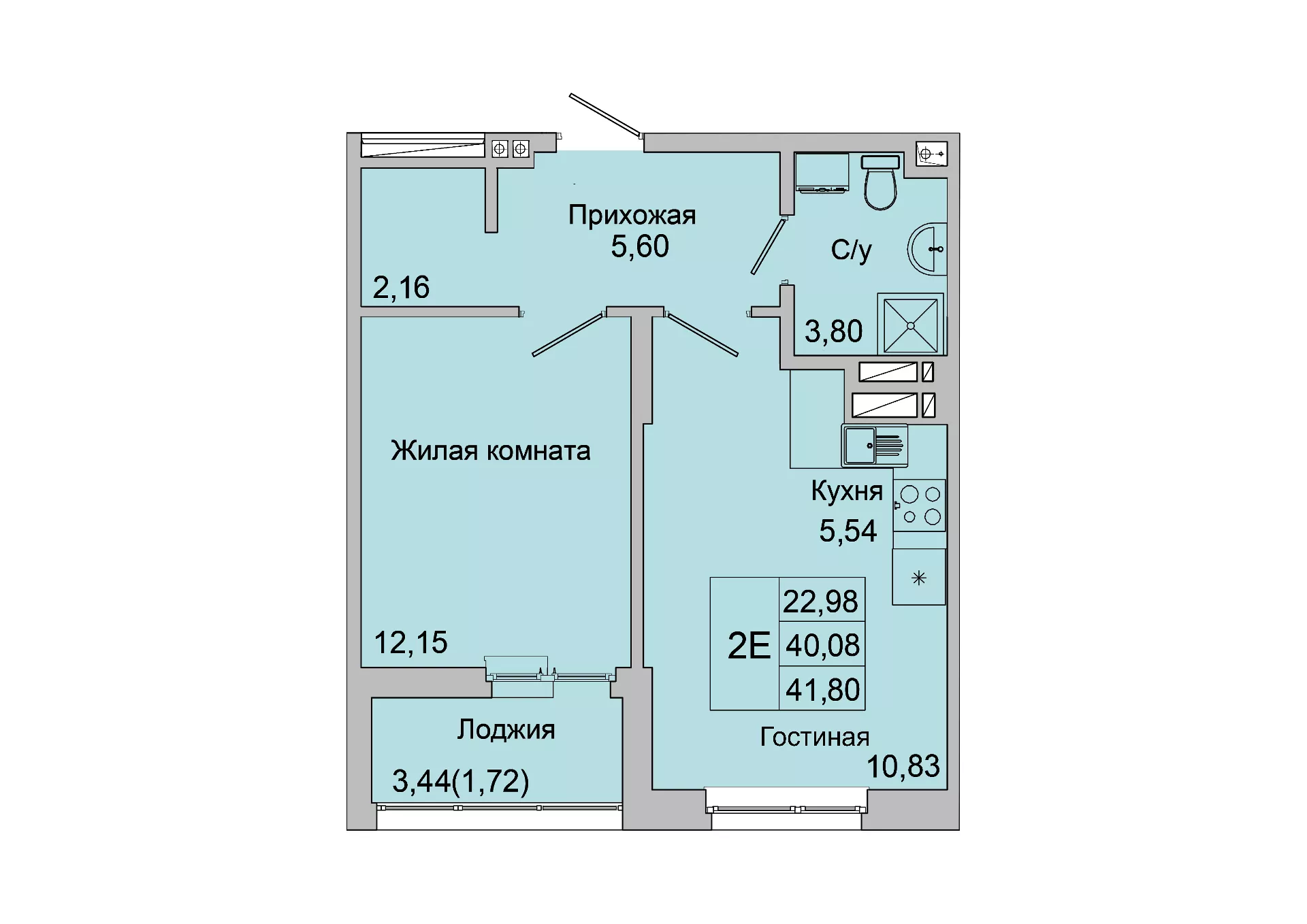Планировка 2-евро в ЖК «Булгаков»