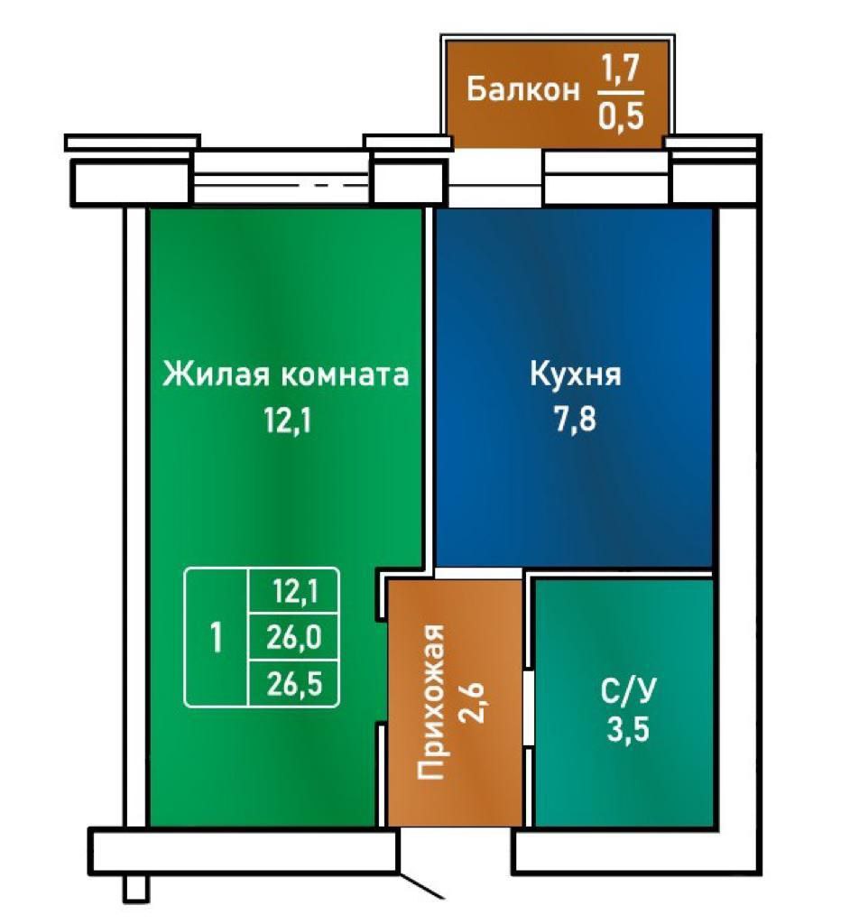 Планировка 1-комн. в ЖК «Донская поляна»