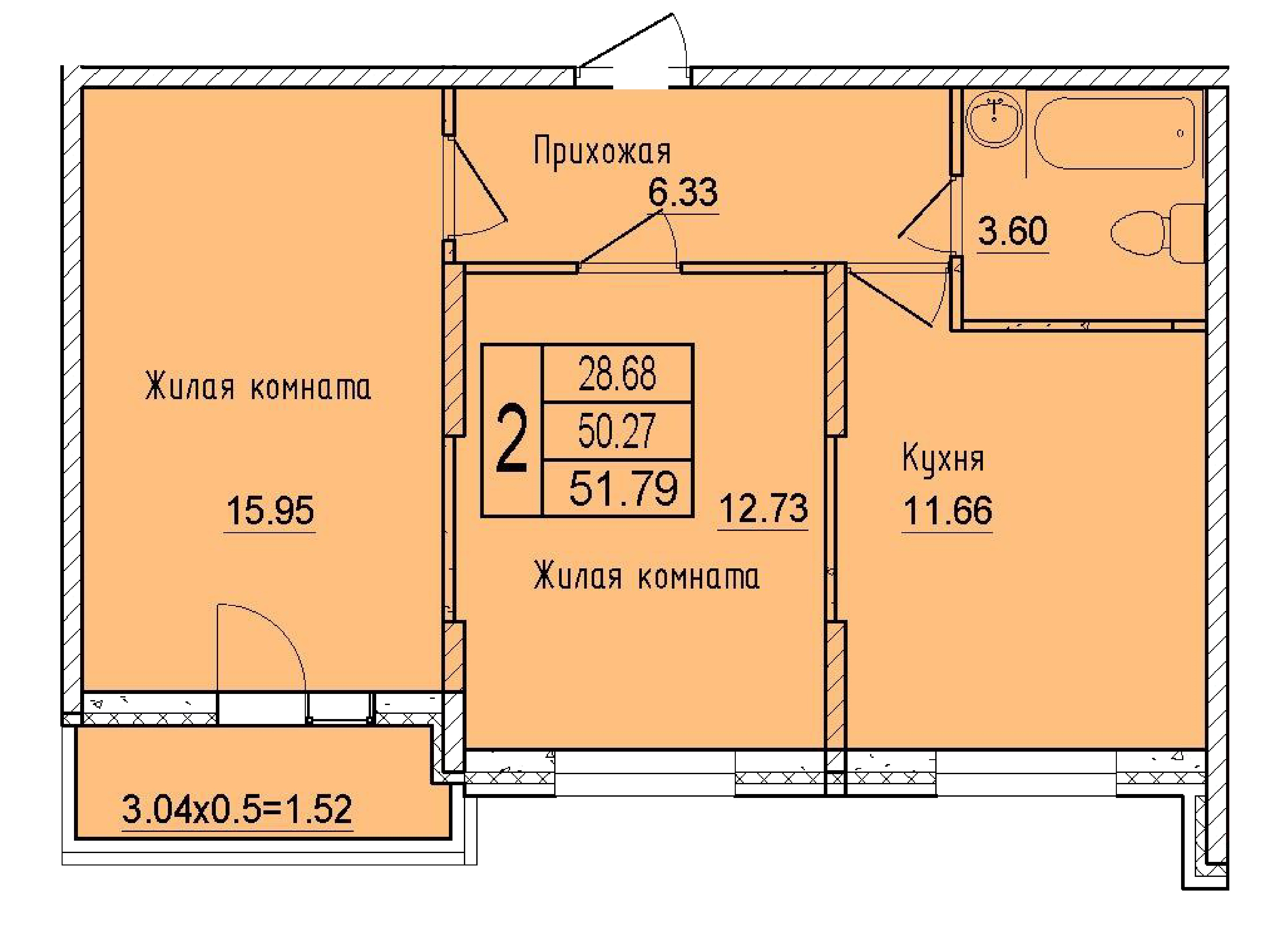Планировка 2-комн. в ЖК «Друг»