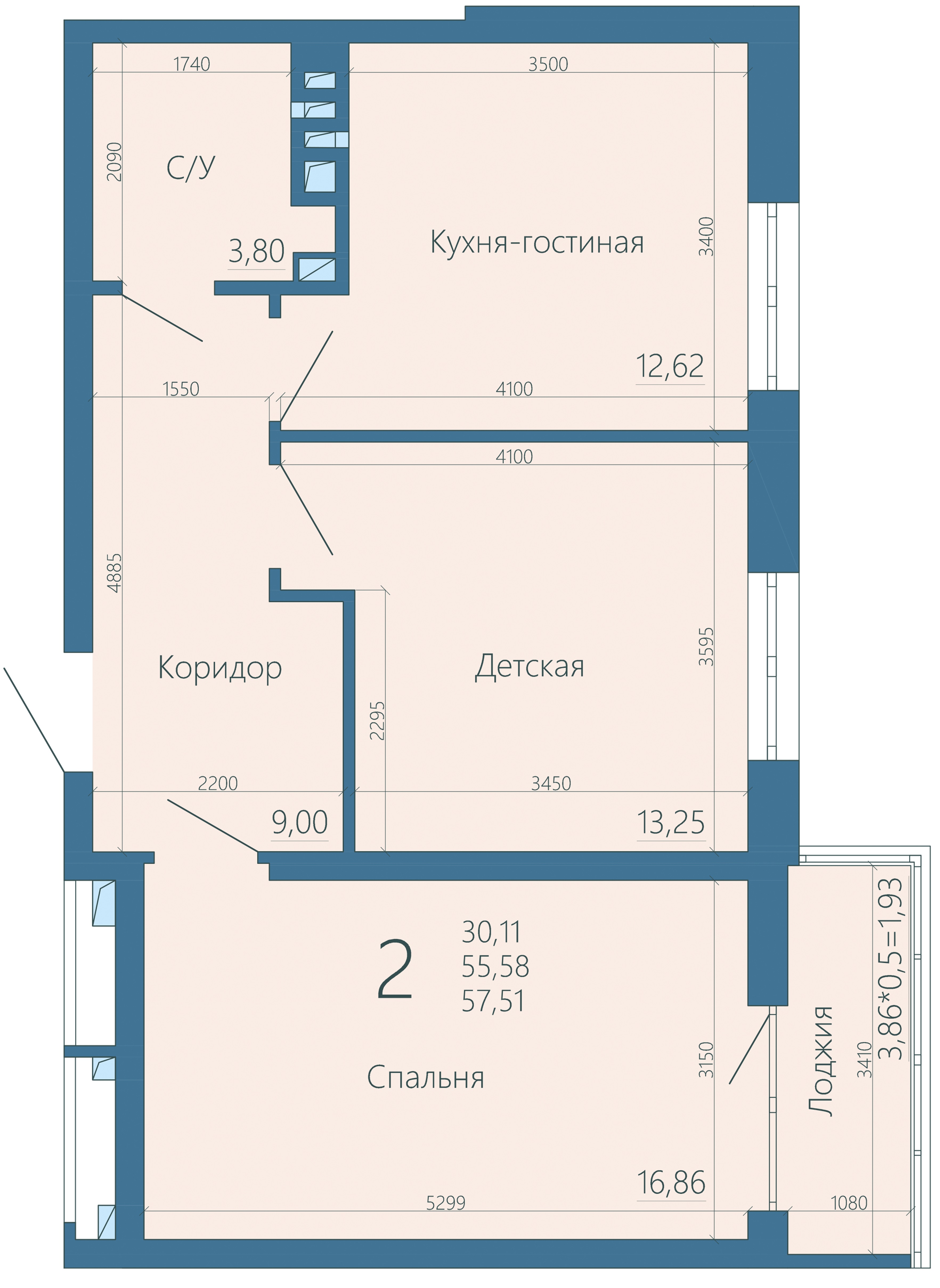 Планировка 2-комн. в ЖК «Наследие»