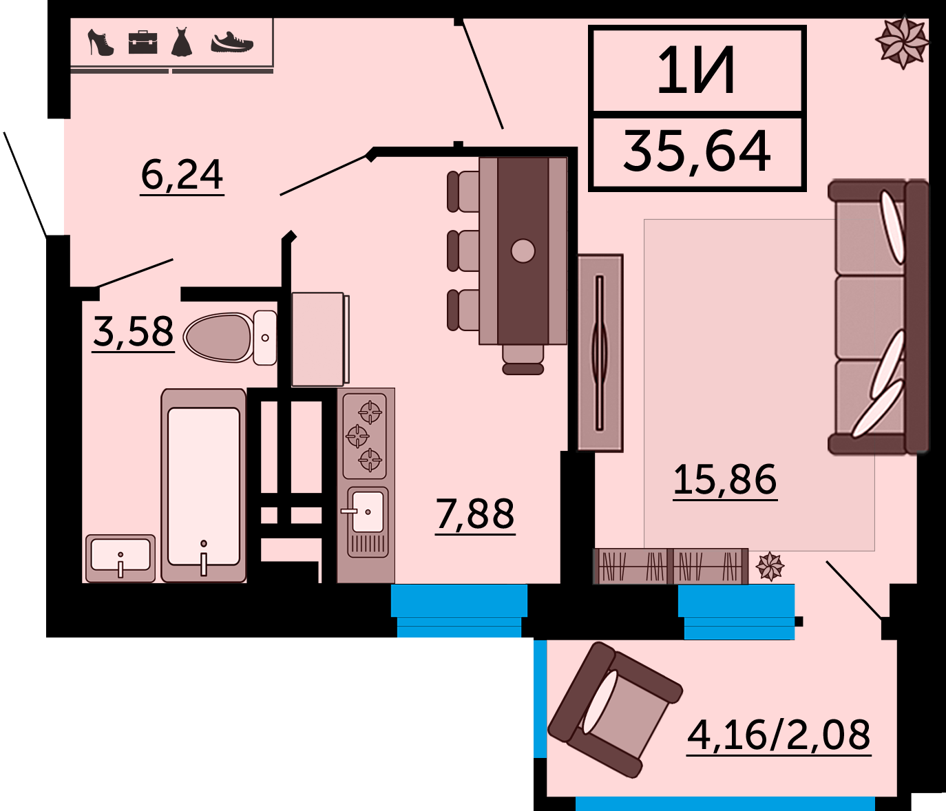 Планировка 1-комн. в ЖК «Four Premiers»