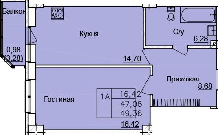 Планировка 1-комн. в ЖК «Созвездие»
