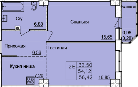 Планировка 2-евро в ЖК «Созвездие»