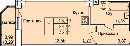 Планировка Студия в ЖК «Созвездие»