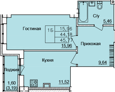 Планировка 1-комн. в ЖК «Созвездие»