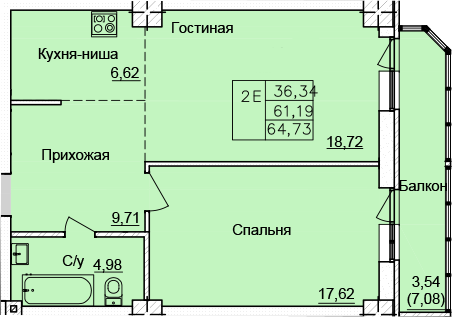 Планировка 2-евро в ЖК «Созвездие»