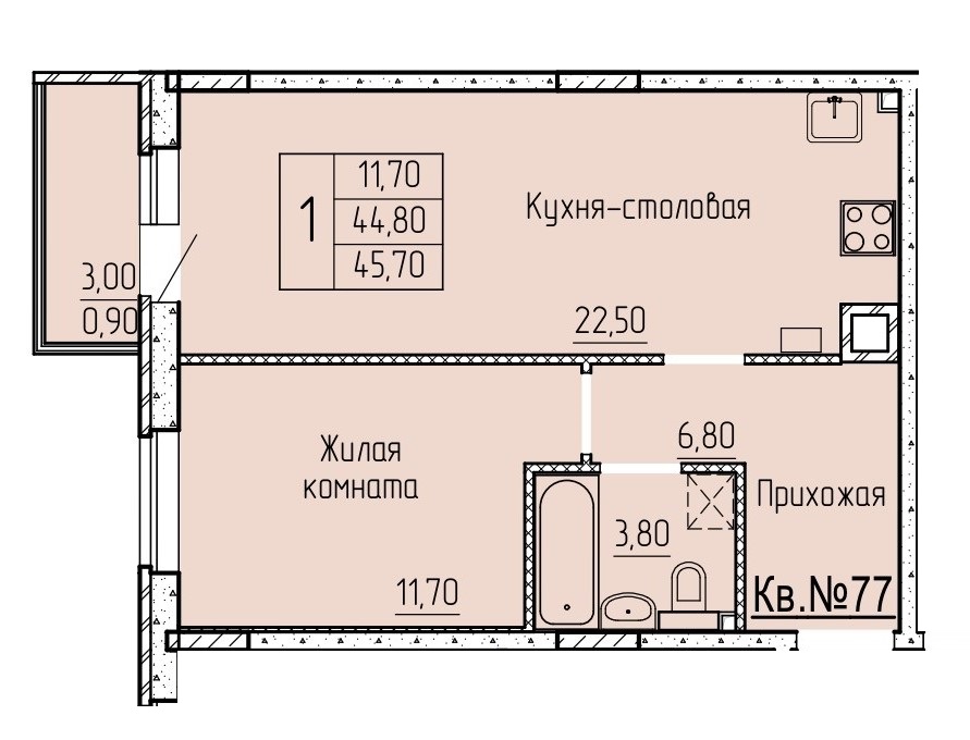 Планировка 2-евро в ЖК «Прибрежный»