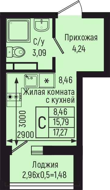 Планировка Студия в ЖК «Botanica Hills»