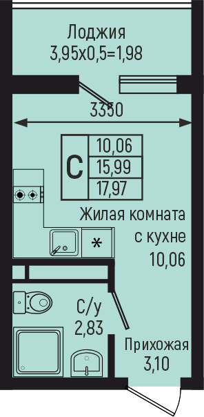 Планировка Студия в ЖК «Botanica Hills»