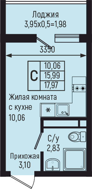 Планировка Студия в ЖК «Botanica Hills»