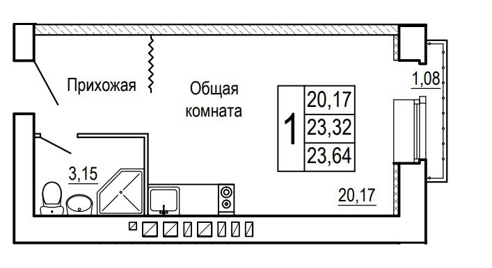 Планировка Студия в ЖК «Сиреневый квартал»