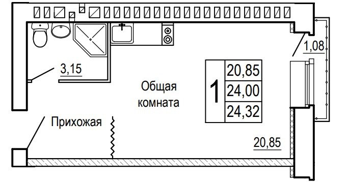 Планировка 2-евро в ЖК «Сиреневый квартал»