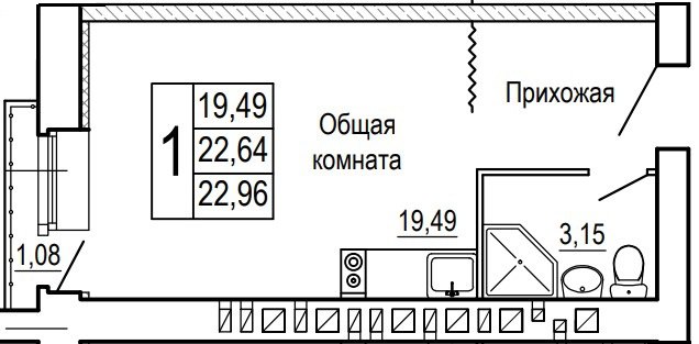 Планировка Студия в ЖК «Сиреневый квартал»