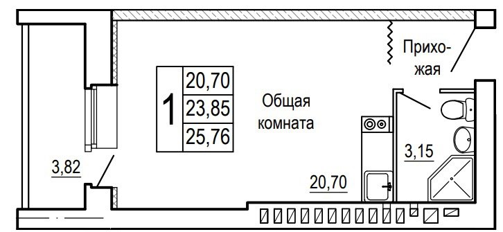 Планировка Студия в ЖК «Сиреневый квартал»