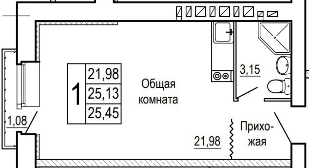 Планировка Студия в ЖК «Сиреневый квартал»