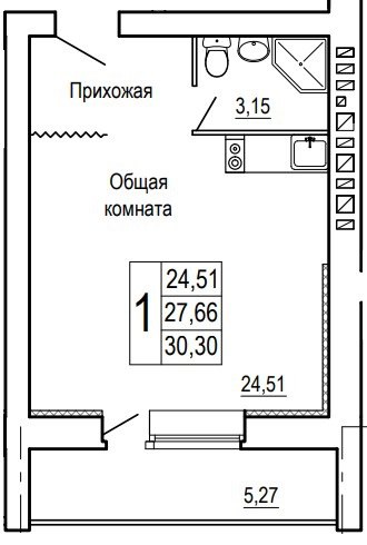 Планировка Студия в ЖК «Сиреневый квартал»