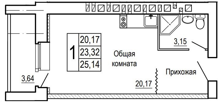 Планировка Студия в ЖК «Сиреневый квартал»